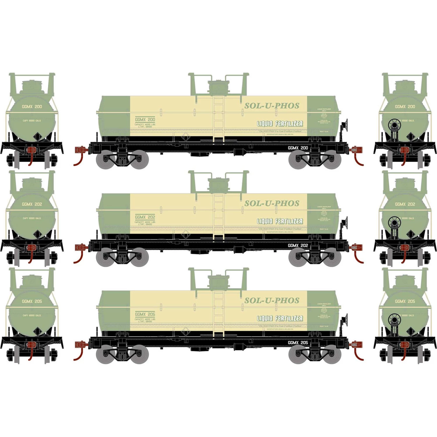 Athearn HO Chemical Tank, Sol-U-Phos (3) 3 Athearn HO Chemical Tank, Sol-U-Phos (3)