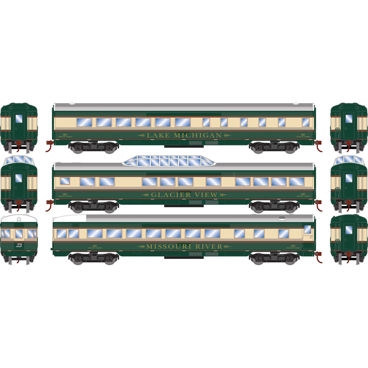 Athearn HO Streamline Passenger Cars, BN #1 (3) 3 Athearn HO Streamline Passenger Cars, BN #1 (3)