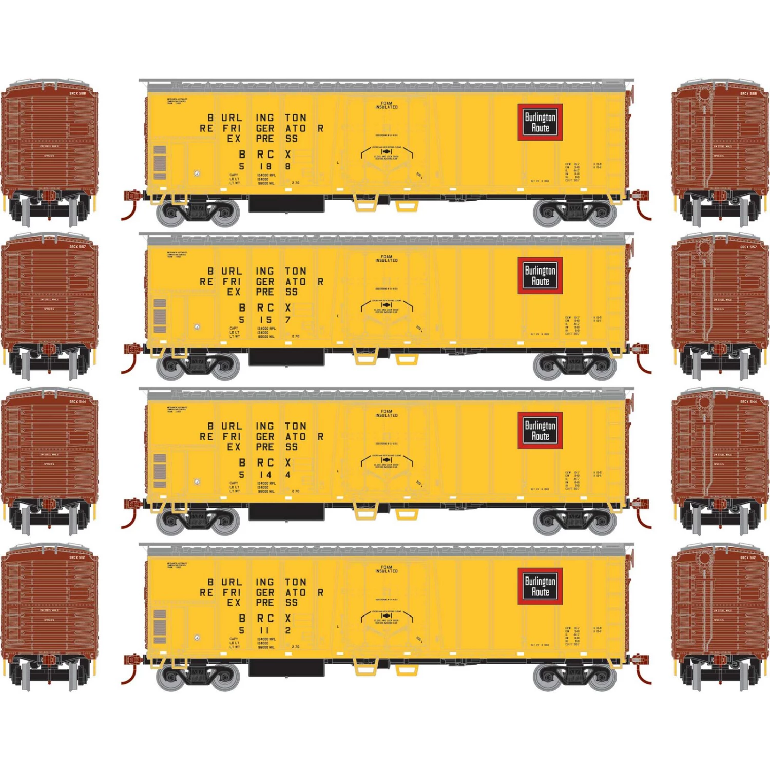 Athearn HO 50' Ex-Post Mechanical Reefer, BRCX (4) 3 Athearn HO 50' Ex-Post Mechanical Reefer, BRCX (4)