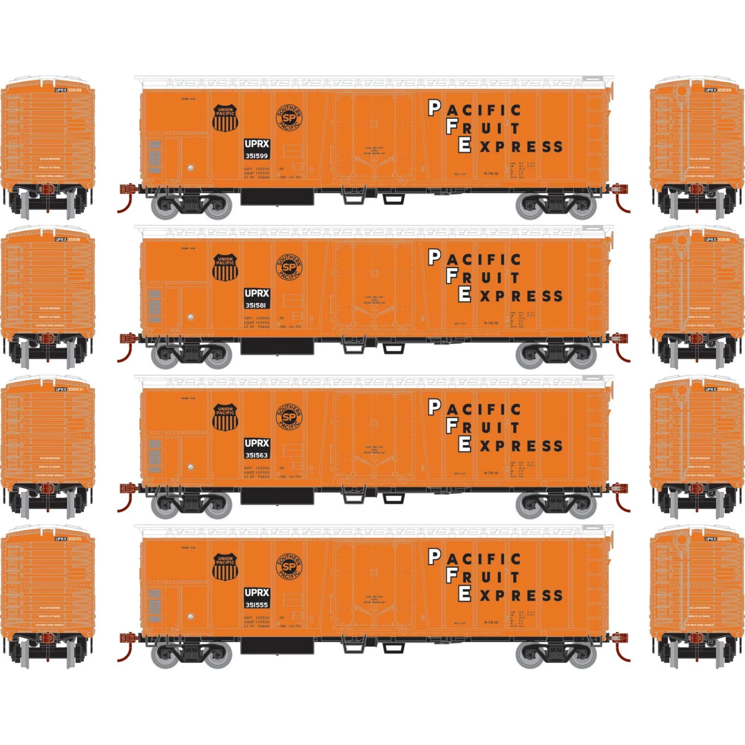 Athearn HO 50' Ex-Post Mechanical Reefer, UPRX (4) 3 Athearn HO 50' Ex-Post Mechanical Reefer, UPRX (4)